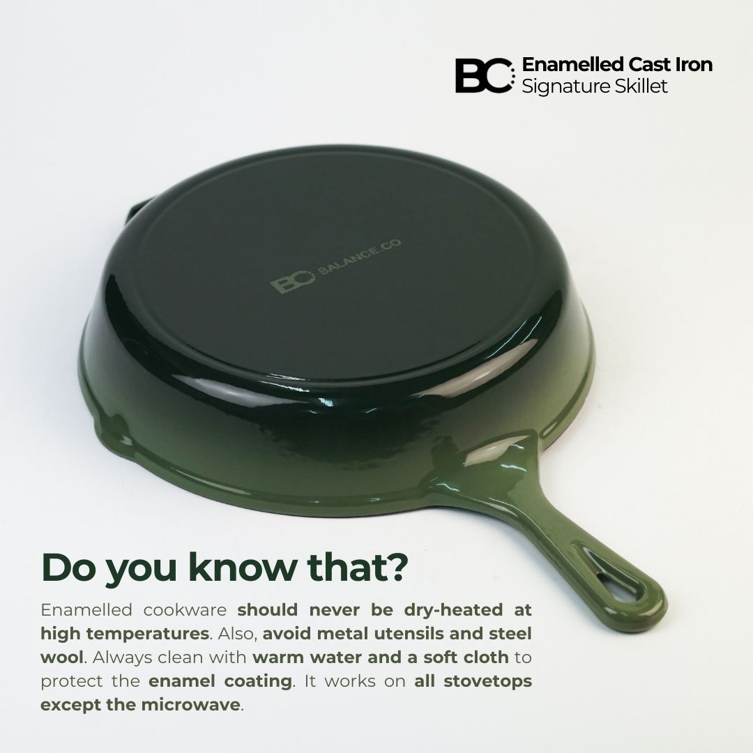 Balance.co 26cm Matcha Enamelled Signature Skillet 2L Frying Pan Sear Stir-Fry /Induction Compatible