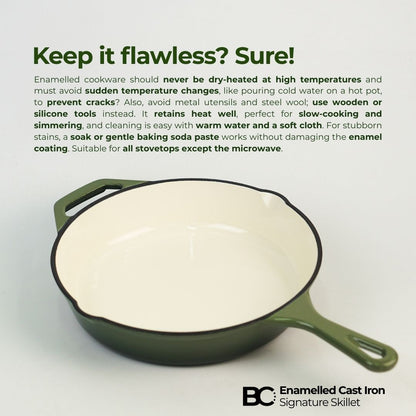 Balance.co 26cm Matcha Enamelled Signature Skillet 2L Frying Pan Sear Stir-Fry /Induction Compatible