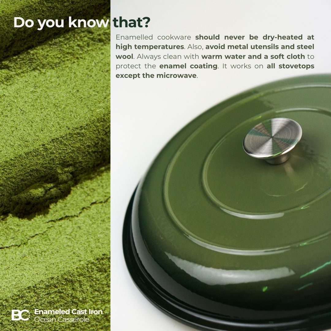 Balance.co 30cm Matcha Enamelled Ocean Casserole 3.6L Shallow Pot Paella Braise/Induction Compatible