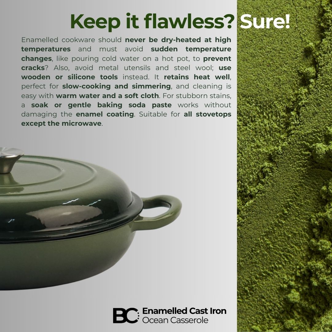 Balance.co 30cm Matcha Enamelled Ocean Casserole 3.6L Shallow Pot Paella Braise/Induction Compatible