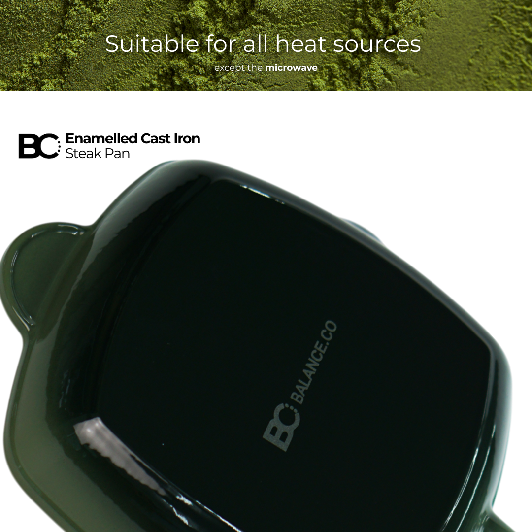 Balance.co 26cm Matcha Enamelled Cast Iron Skillet | Steak Pan / Grill / Induction & Oven Compatible