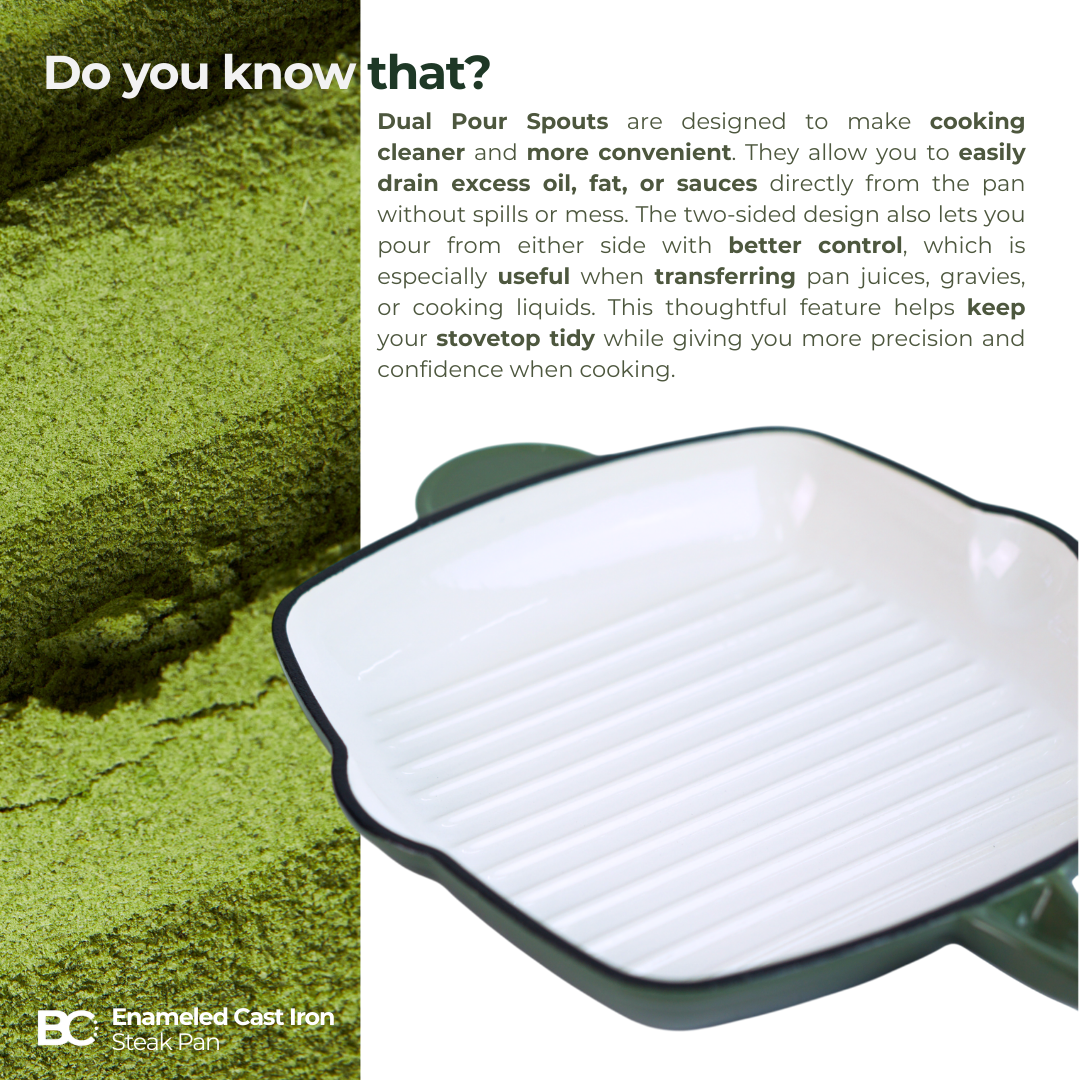Balance.co 26cm Matcha Enamelled Cast Iron Skillet | Steak Pan / Grill / Induction & Oven Compatible