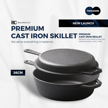 Twosome Pre-seasoned Pure Cast Iron Combo Skillet