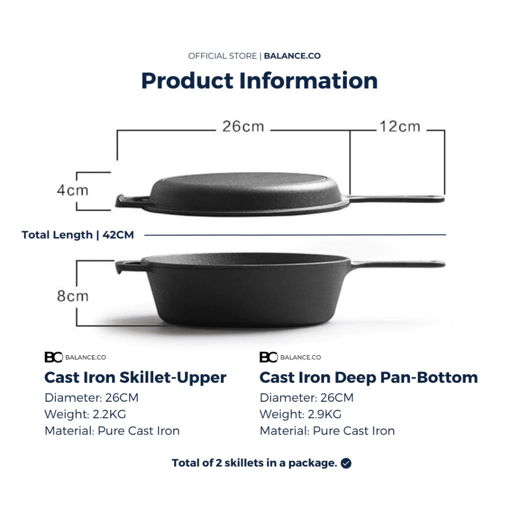 Twosome Pre-seasoned Pure Cast Iron Combo Skillet