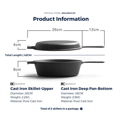 Twosome Pre-seasoned Pure Cast Iron Combo Skillet
