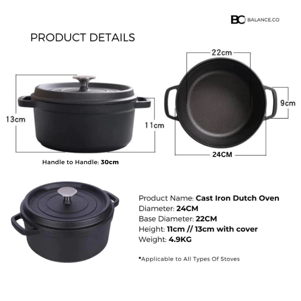 24cm Premium Cast Iron Dutch Oven Casserole