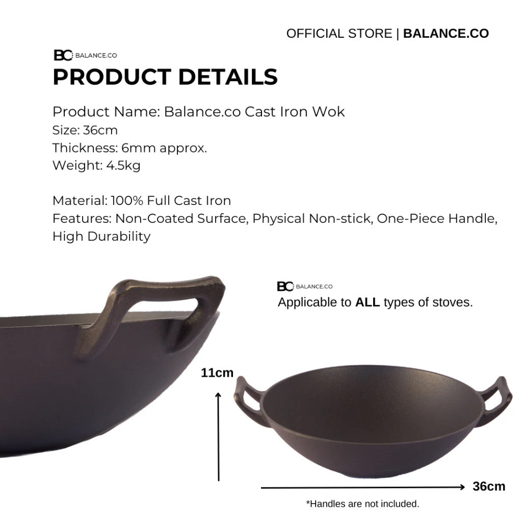 Premium Pre-seasoned Pure Cast Iron Wok