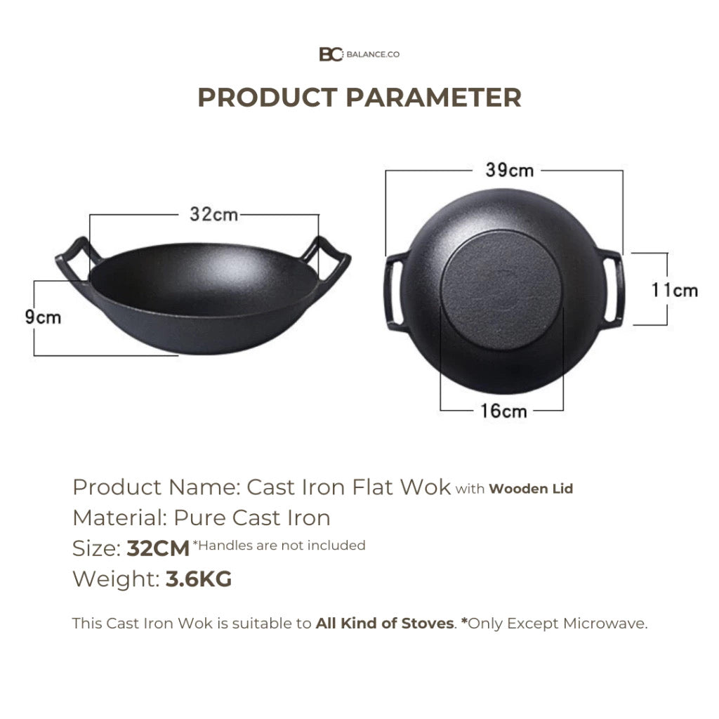 Cast Iron Flat Bottom Wok