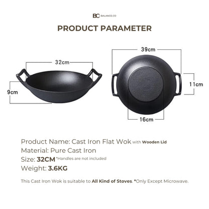 Cast Iron Flat Bottom Wok
