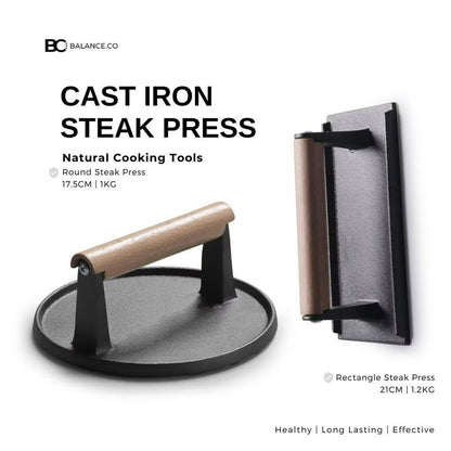 Cast Iron Grill Steak Press with Wood Handle [ Heavy Duty ]