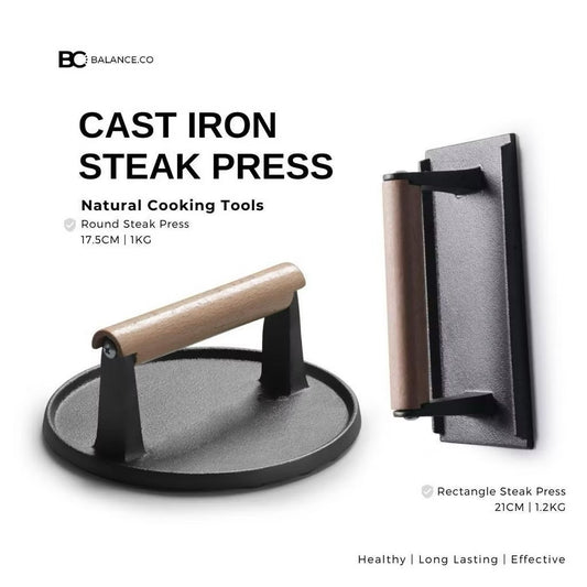Cast Iron Grill Steak Press with Wood Handle [ Heavy Duty ]