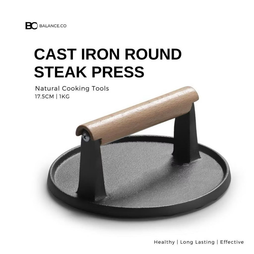 Cast Iron Grill Steak Press with Wood Handle [ Heavy Duty ]