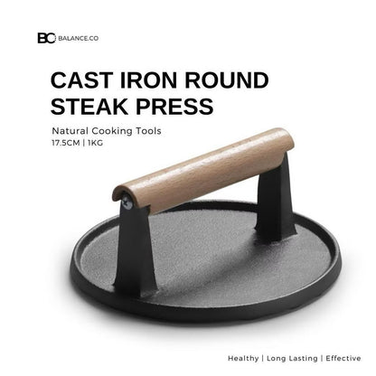 Cast Iron Grill Steak Press with Wood Handle [ Heavy Duty ]