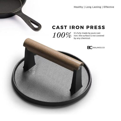 Cast Iron Grill Steak Press with Wood Handle [ Heavy Duty ]