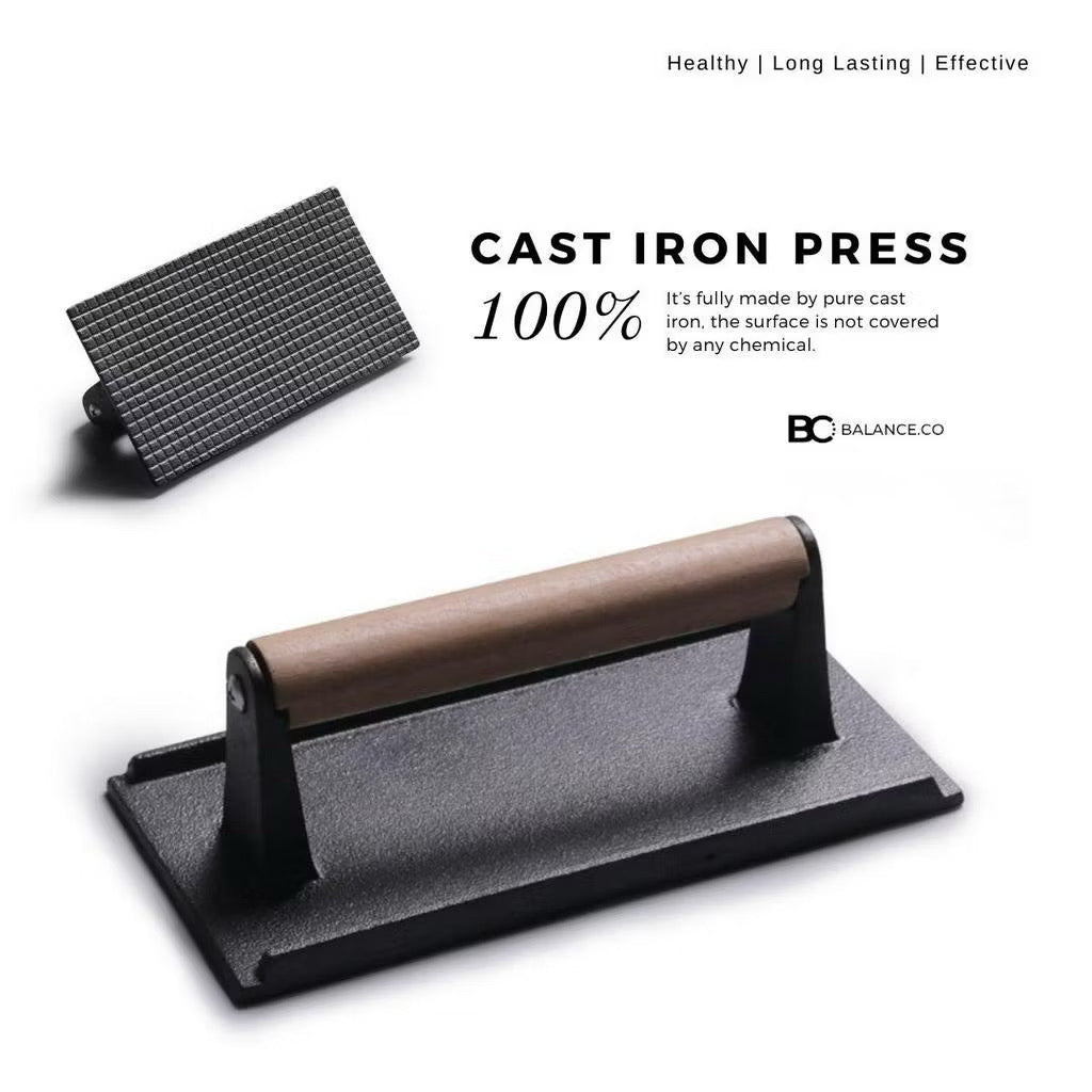 Cast Iron Grill Steak Press with Wood Handle [ Heavy Duty ]