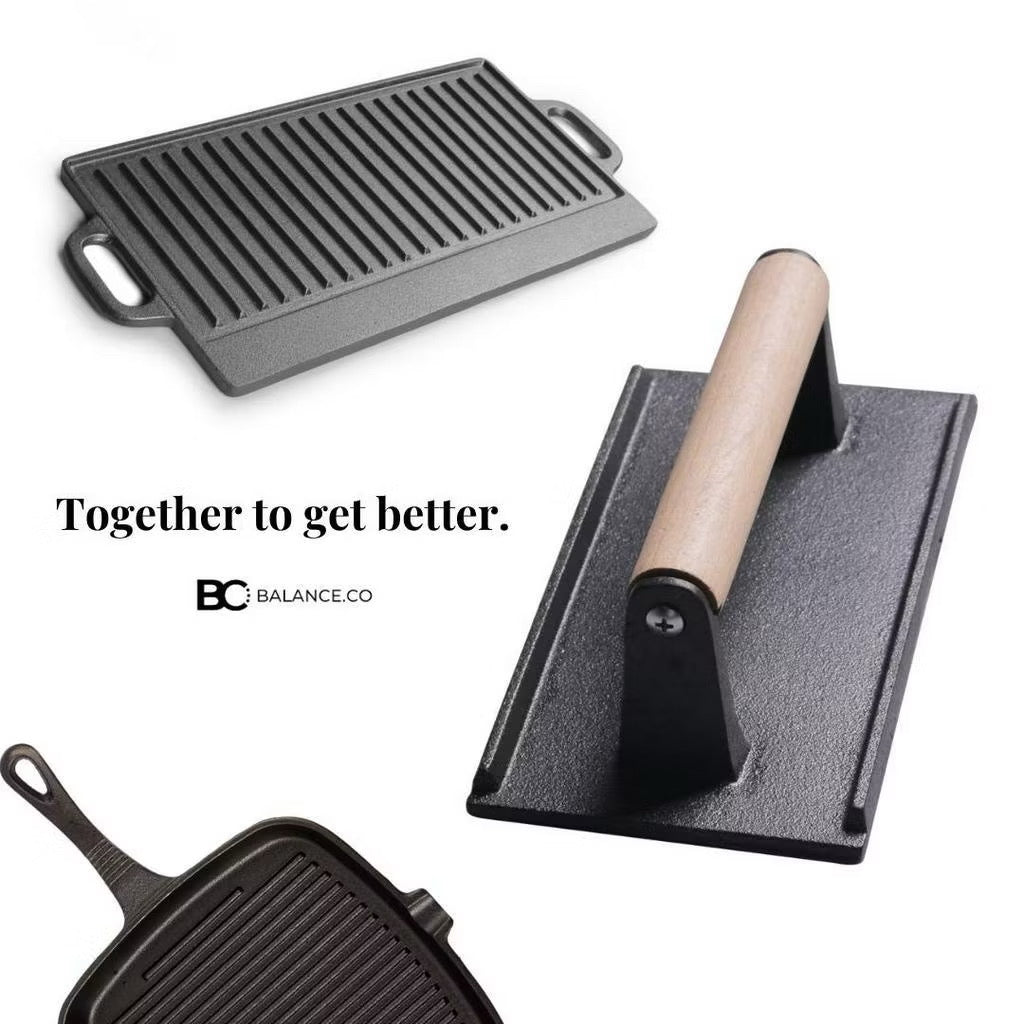 Cast Iron Grill Steak Press with Wood Handle [ Heavy Duty ]