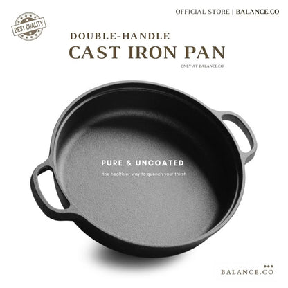Cast Iron Double Handles Skillet with Glass Lid