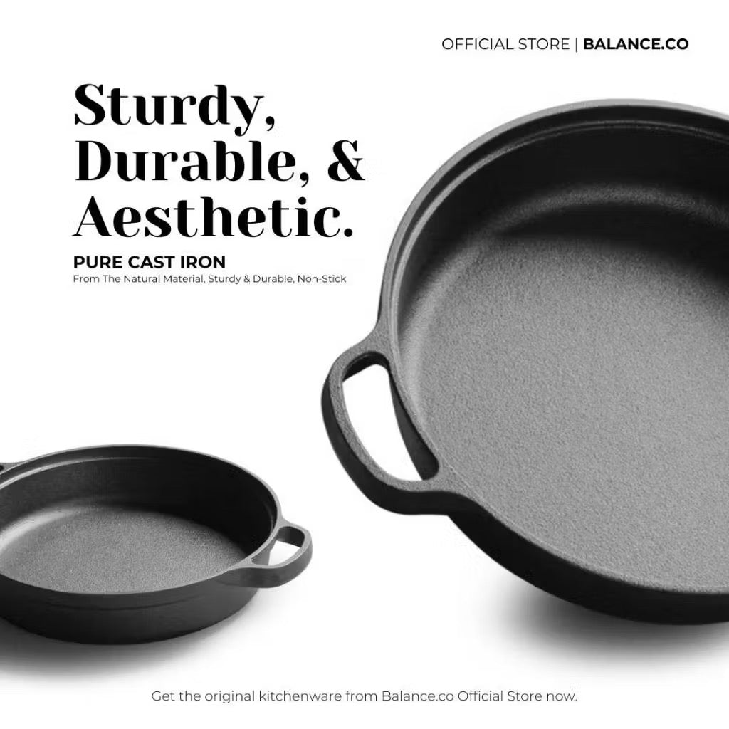 Cast Iron Double Handles Skillet with Glass Lid
