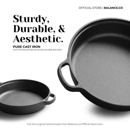 Cast Iron Double Handles Skillet with Glass Lid