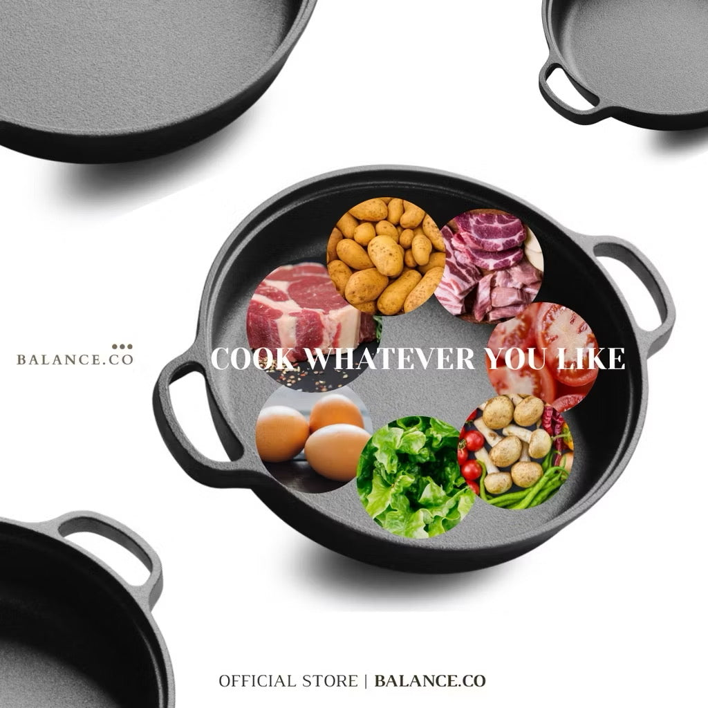 Cast Iron Double Handles Skillet with Glass Lid