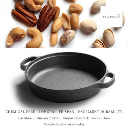 Cast Iron Double Handles Skillet with Glass Lid