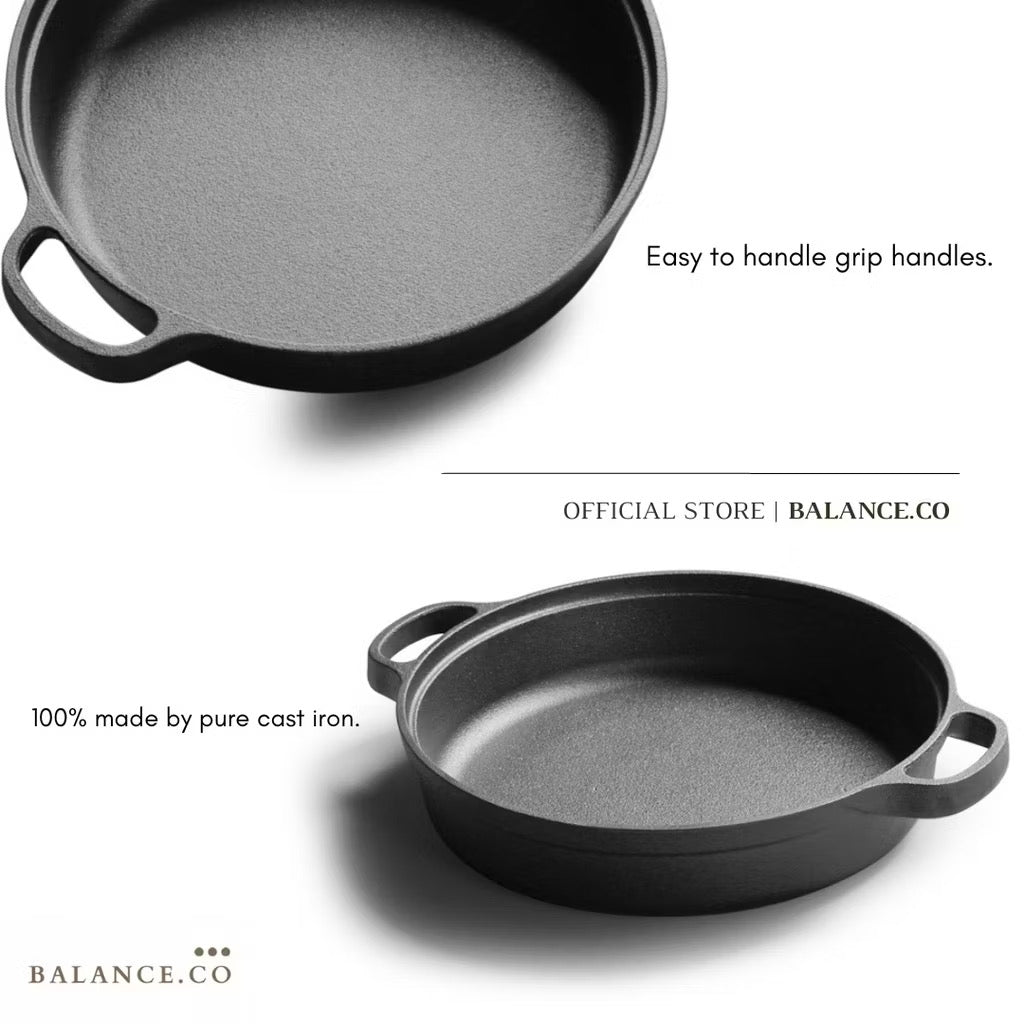 Cast Iron Double Handles Skillet with Glass Lid