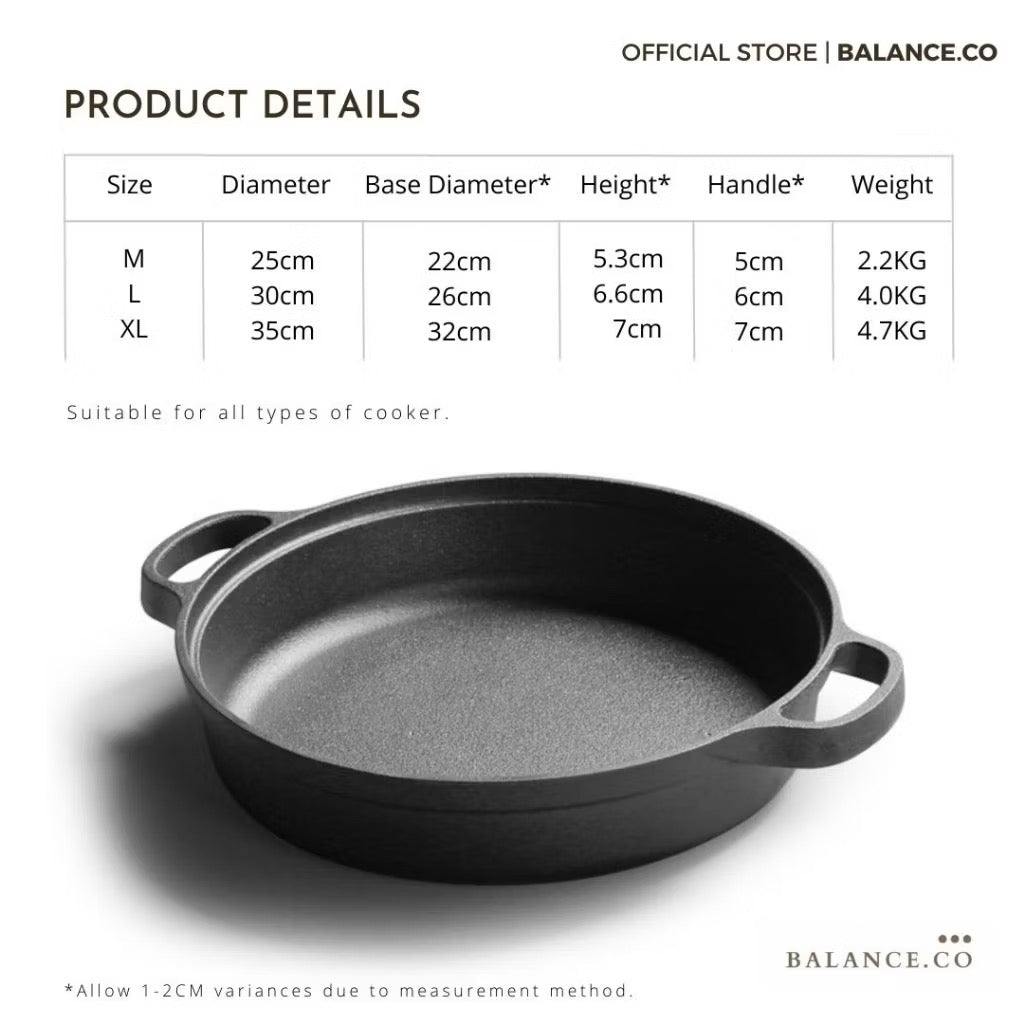 Cast Iron Double Handles Skillet with Glass Lid