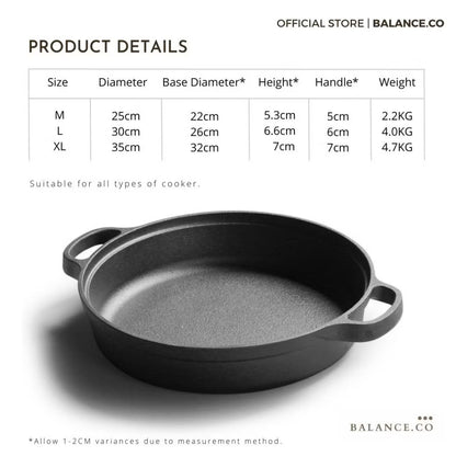 Cast Iron Double Handles Skillet with Glass Lid