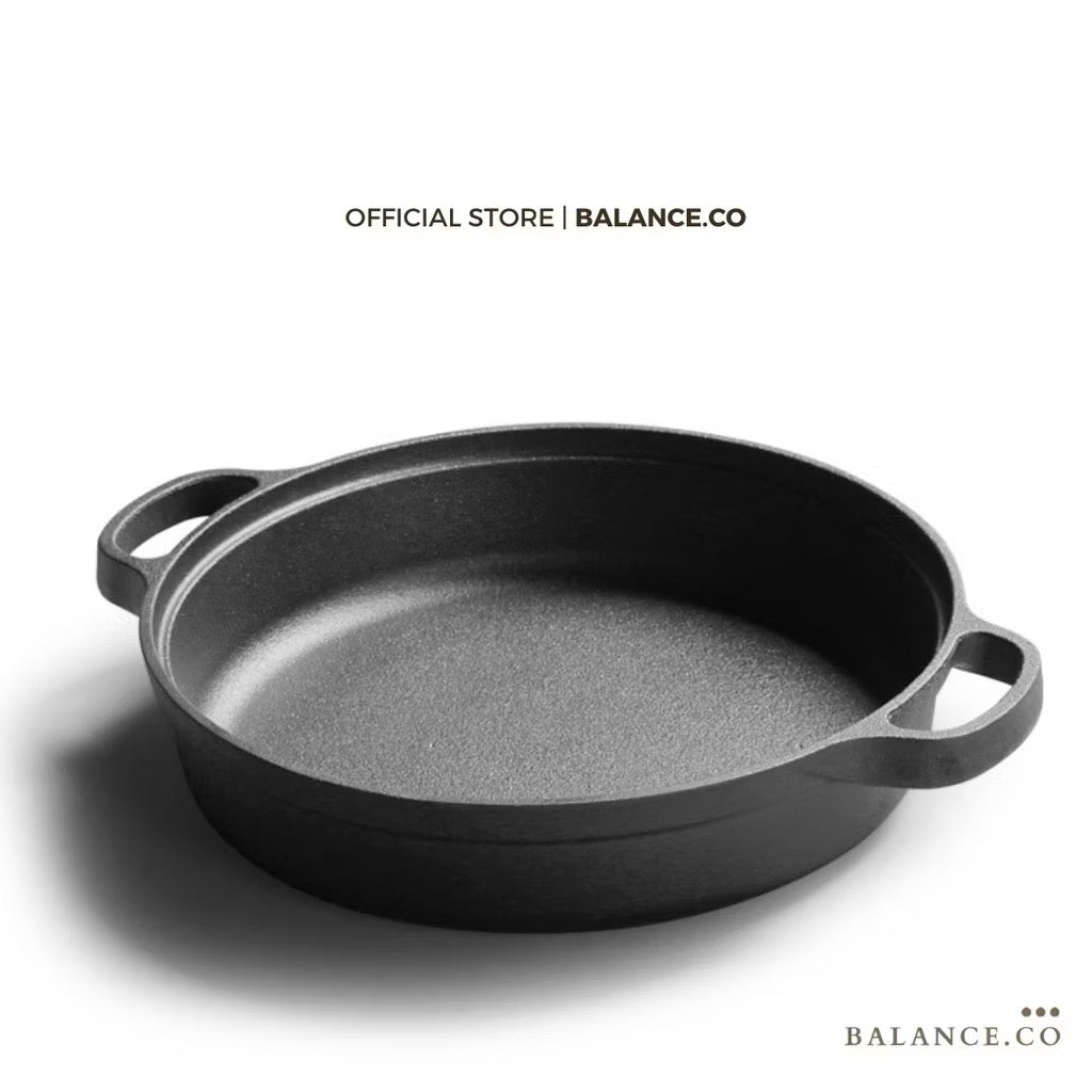 Cast Iron Double Handles Skillet with Glass Lid