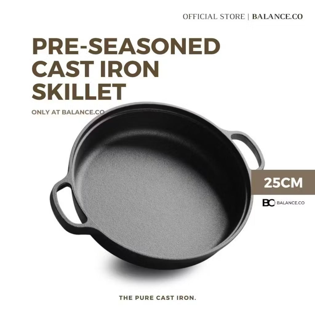 Cast Iron Double Handles Skillet with Glass Lid