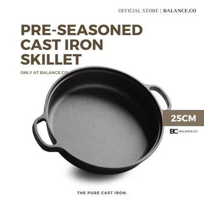 Cast Iron Double Handles Skillet with Glass Lid