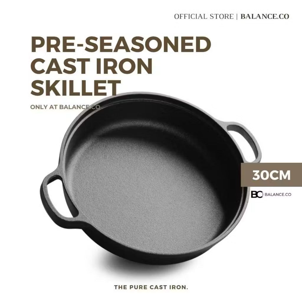 Cast Iron Double Handles Skillet with Glass Lid