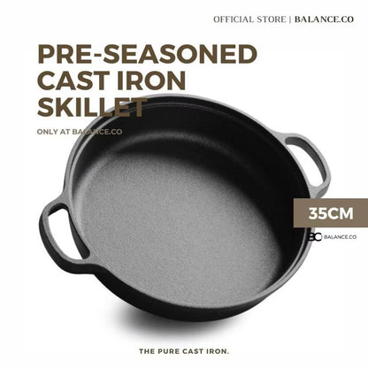 Cast Iron Double Handles Skillet with Glass Lid