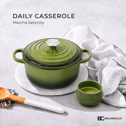Balance.co 21cm Matcha Enamelled Daily Casserole 2.8L | Stew Pot /Soup /Braise /Induction Compatible