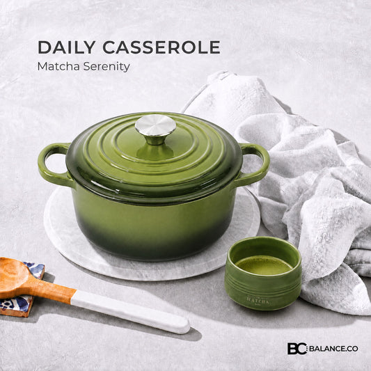 Balance.co 21cm Matcha Enamelled Daily Casserole 2.8L | Stew Pot /Soup /Braise /Induction Compatible