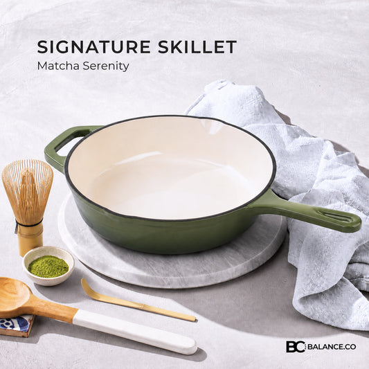 Balance.co 26cm Matcha Enamelled Signature Skillet 2L Frying Pan Sear Stir-Fry /Induction Compatible