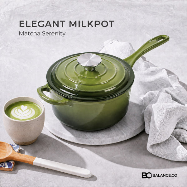 Balance.co 19cm Matcha Enamelled Milk Pot 1.9L | Sauce Pot / Baby Food / Porridge / Induction Compatible