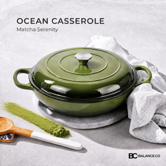 Balance.co 30cm Matcha Enamelled Ocean Casserole 3.6L Shallow Pot Paella Braise/Induction Compatible