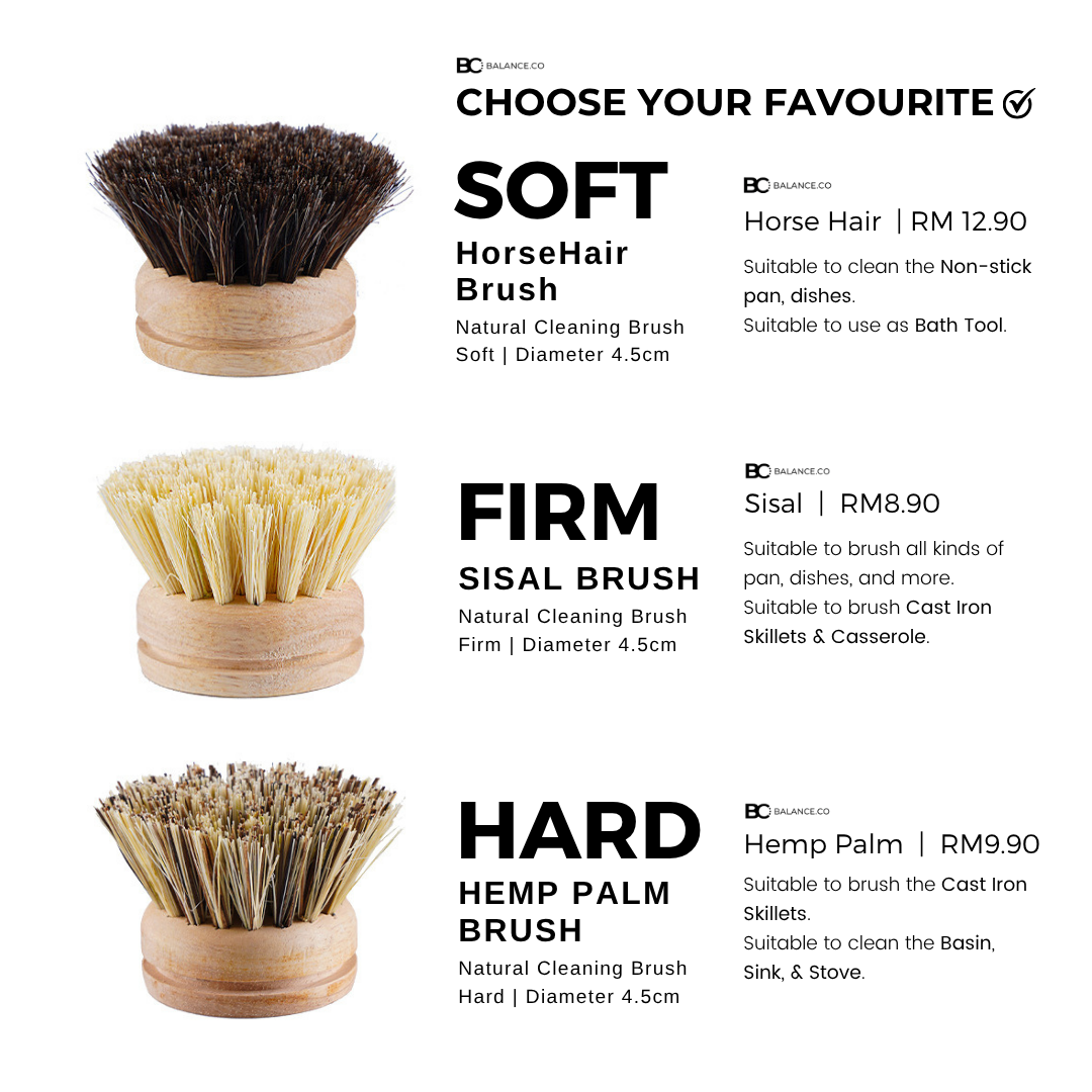 Balance.co Long Handle Kitchen Brush | Bamboo Handle & Sisal Bristles | Berus Dapur