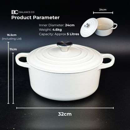 24cm Enameled Cast Iron Classic Casserole – 5L Dutch Oven for Stew, Soup & Sourdough | Induction Ready