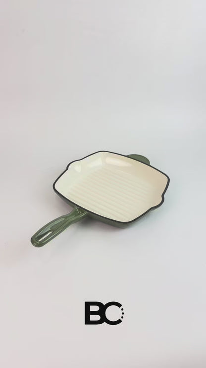 Balance.co 26cm Matcha Enamelled Cast Iron Skillet | Steak Pan / Grill / Induction & Oven Compatible