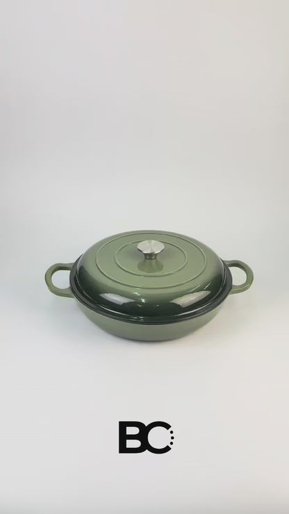 Balance.co 30cm Matcha Enamelled Ocean Casserole 3.6L Shallow Pot Paella Braise/Induction Compatible